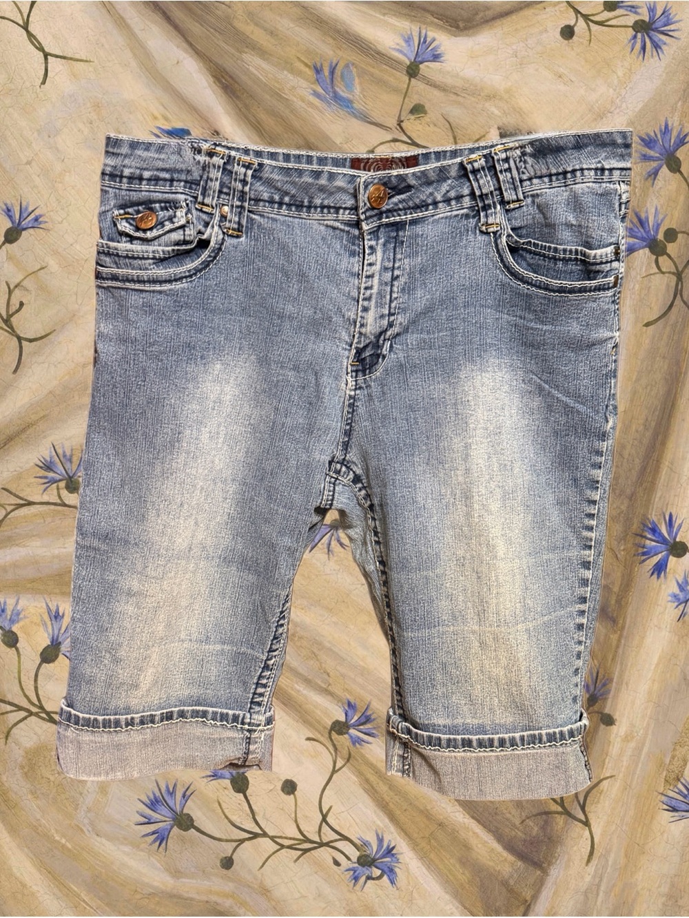 Angels Vintage Light Blue Washed Denim Knee-Length Jean Shorts size 12